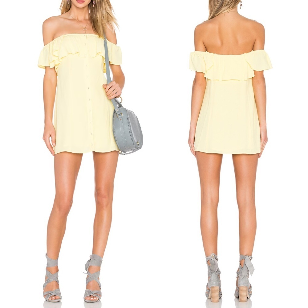 NWT Privacy Please "Norval" Off Shoulder Button Down Mini Dress in Yellow Sz. M